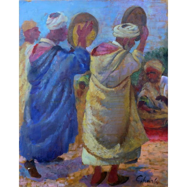 1970s Salt and Grain Sellers, Jalal Gharbi Oil on Canvas Painting For Sale - Image 5 of 5