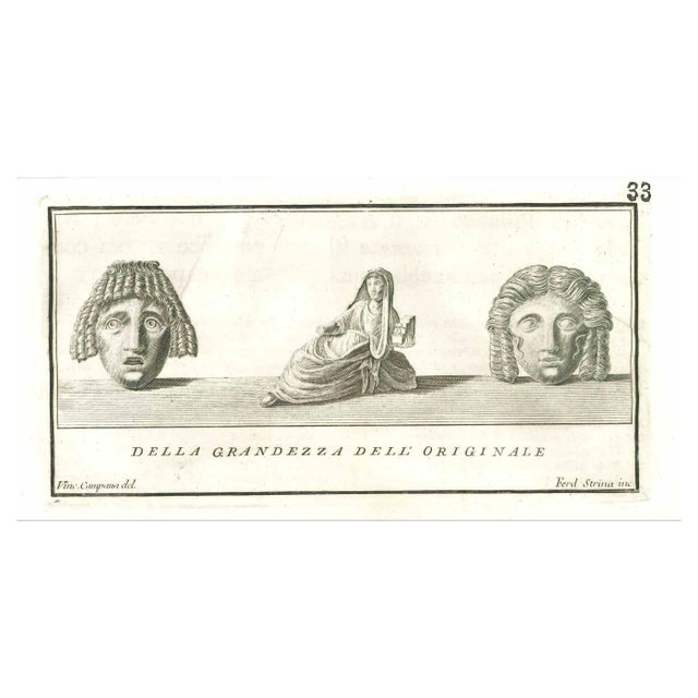 Vincenzo Campana, Antiquities of Herculaneum, Original Etching, 18th Century For Sale