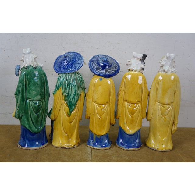 5 Chinese Shiwan Ceramic Polychrome Mudmen Figurines Statues 10" For Sale - Image 11 of 18