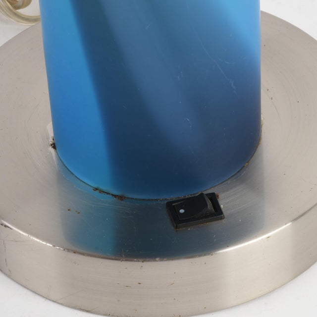 Abstract Contemporary Blue Abstract Table Lamp on Chrome Base For Sale - Image 3 of 6