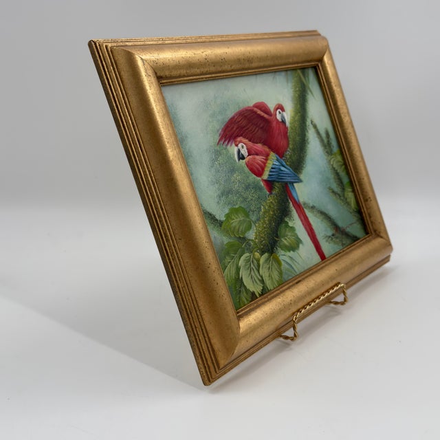 Tropical Scarlet Macaw Parrot Painting on Canvas - Signed For Sale - Image 9 of 12