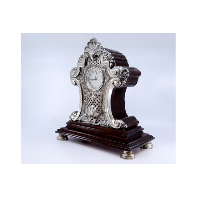 Wooden Table Regulator Clock with Silver Applications For Sale - Image 3 of 11