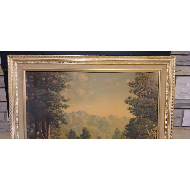 The Tetons by R. Wood – Vintage Framed Landscape Oil Painting – Classic Mountain Scene For Sale - Image 6 of 12