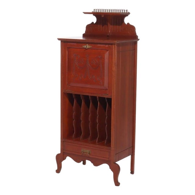 Eastlake Style Chip Carved Cherry & Ormolu Drop Front Music Cabinet Stand C1890 For Sale