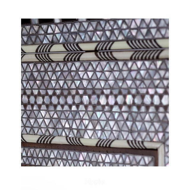 Brown Monumental Syrian Damascene Mother-of-Pearl Inlaid Pediment Mirror With Pierced Cresting For Sale - Image 8 of 10