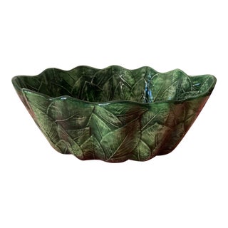 Vintage Ceramiche Leonardo Oval Majolica Leaf Bowl For Sale