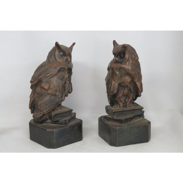 Owls Birds Standing on Books Sculpture Bookends a Pair 4679b For Sale - Image 15 of 15