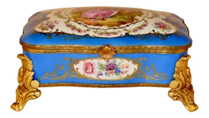 Sevres Style Porcelain Footed Dresser Box, C. 1920