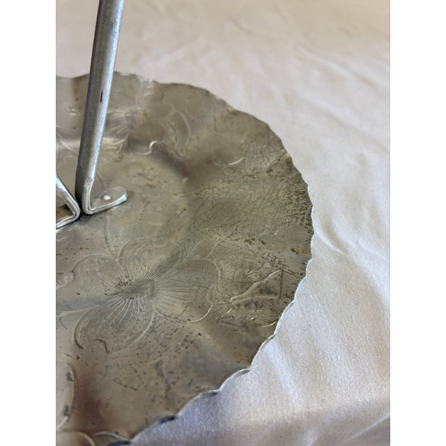 Mid-Century Modern Vintage Hand Wrought Aluminum Handled Serving Tray With Floral Motif For Sale - Image 3 of 8