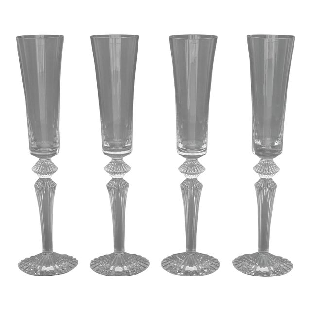 Baccarat "Mille Nuits" Crystal Champagne Flutes, 4 For Sale