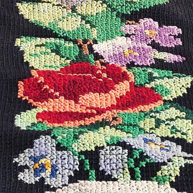 Textile Mid-Century Hand-Embroidered Floral Cross-Stitch Afghan Throw Blanket - 66" X 56" For Sale - Image 7 of 9