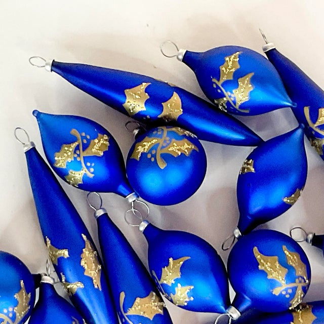 Mid-Century Hollywood Regency Petite Blue Glass Ornaments - Set of 17, Christmas For Sale - Image 4 of 8