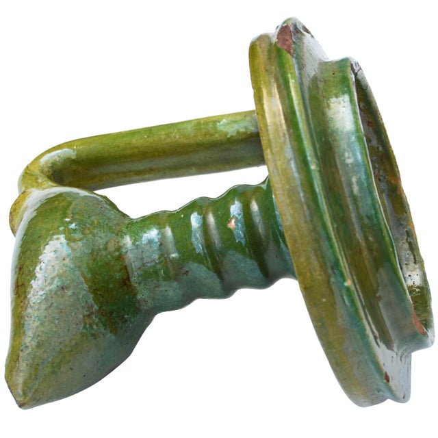 Mid 20th Century Antique Green Moroccan Judaical Ceramic Oil Lamp For Sale - Image 5 of 7