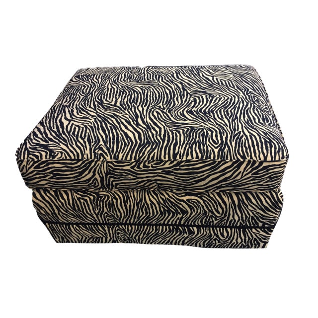 Black Custom Made Animal Print Zebra Ottoman 30" W by 17" H For Sale - Image 8 of 8