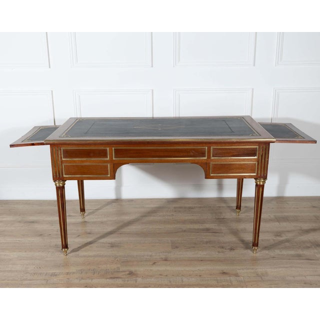19th Century Louis XVI–Style Mahogany Double-Sided Desk with Leather Top For Sale - Image 4 of 13