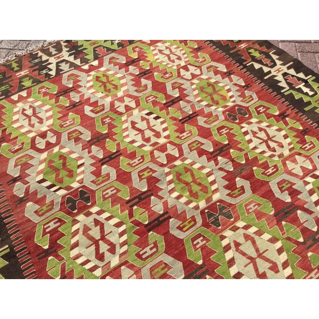 Textile Vintage Turkish Kilim Rug - 83" X 112" For Sale - Image 7 of 11