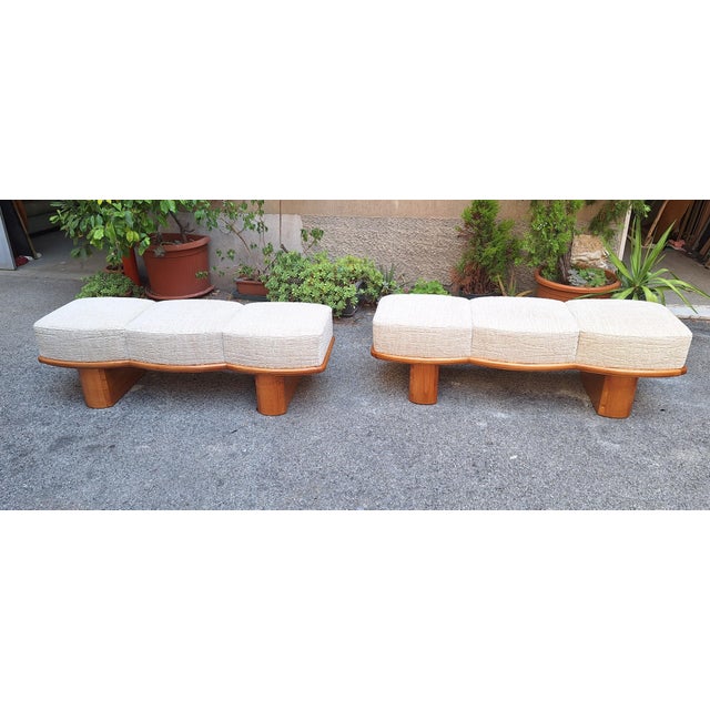 Three-Seater Benches in Sinuous Light Wood and Dedar Fabric, 2000s, Set of 2 For Sale - Image 9 of 9