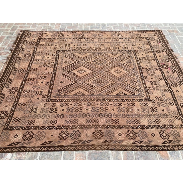 Textile Afghan Maliki Kilim Area Rug, Handwoven Wool, 8x10, Camel & Brown For Sale - Image 7 of 11