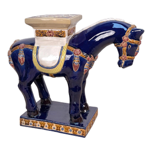 Vintage Chinese Chinoiserie 24" Blue Tang Horse Plant Stand