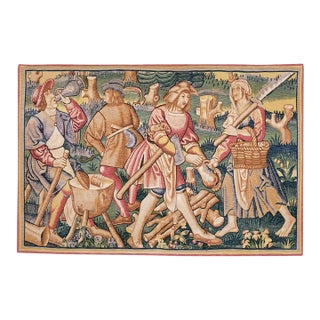 Medieval Woodcutters Silkscreen Tapestry - 130 X 193 Cm (4'3" X 6'4") - Requires Rod Size 5 For Sale