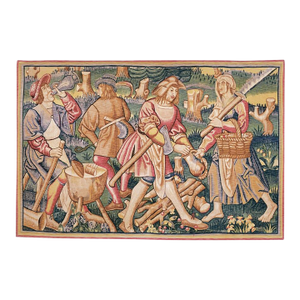 Medieval Woodcutters Silkscreen Tapestry - 130 X 193 Cm (4'3" X 6'4") - Requires Rod Size 5
