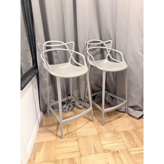 2000 - 2009 Kartell Philippe Starck Bar Stools (Grey) Set of 2 For Sale - Image 5 of 6