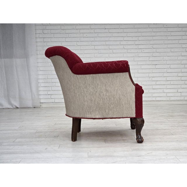 1950s Danish Armchair in Red and Light Grey Wool and Oak, 1950s For Sale - Image 5 of 18