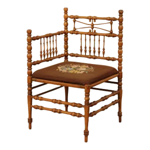 Antique Victorian Bobbin Turned Needlepoint Corner Chair