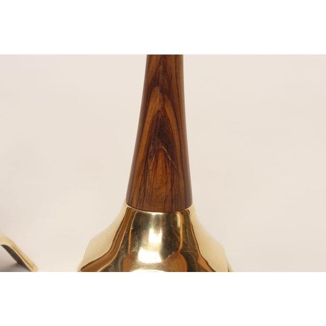 Pair of Sculptural Vintage Austrian Brass and Walnut Candlesticks For Sale - Image 16 of 18