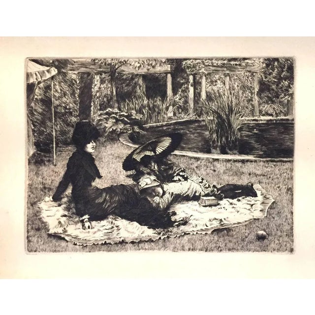 On the Grass - Original Etching and Drypoint by J. Tissot - 1880 1880 For Sale - Image 5 of 5