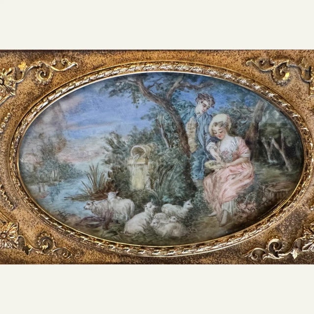 Late 19th Century Victorian French Gilt Brass Box With Hand Painted Porcelain Cartouche Inset For Sale - Image 10 of 10