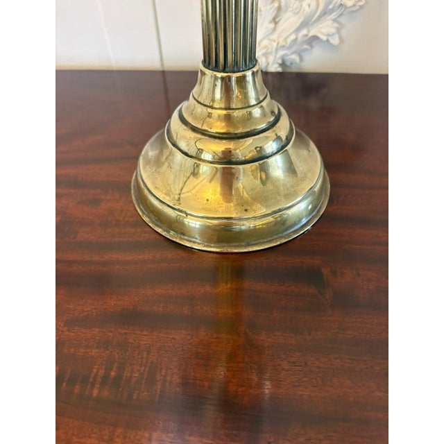 Antique Edwardian English Brass Oil Lamp with Opaline Shade, 1900 For Sale - Image 10 of 11