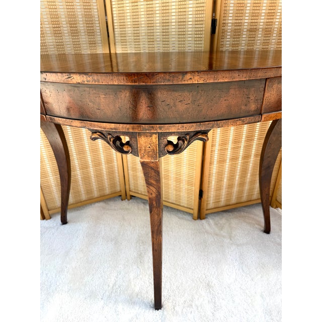 Francesco Molon Louis XVI Style Walnut Demilune Console Table- Made in Italy For Sale - Image 10 of 18