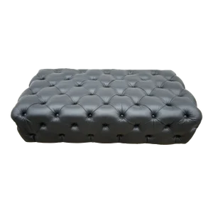 1950s Large Chesterfield Style Tufted Black Italian Leather Ottoman Bench