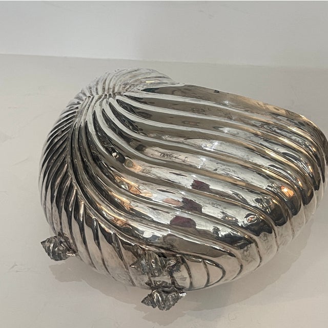 Silver Vintage Large Silver Plate Nautilus Champagne Bottle Cooler/Planter For Sale - Image 8 of 14