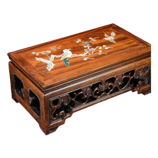 Vintage Chinese Huali Rosewood Inlaid "Magpie on Plum" Tea Table / Display Stand For Sale