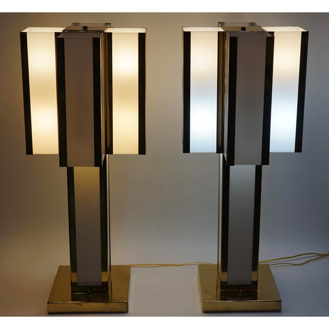 Mid 20th Century Mid-Century Modern Italian Brass and Ivory Table Lamps in the Style of Romeo Rega - a Pair For Sale - Image 10 of 13