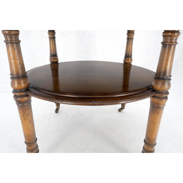 1970s Baker Turned Legs Round Two Tier Occasional Center Serving Table Stand For Sale - Image 9 of 12