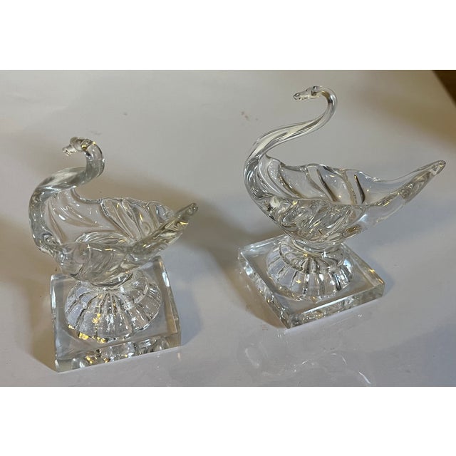 Transparent Antique 19th Century American Flint Glass Swan Form Open Salt Cellars With Lemon Squeeze Bases - A Pair For Sale - Image 8 of 14