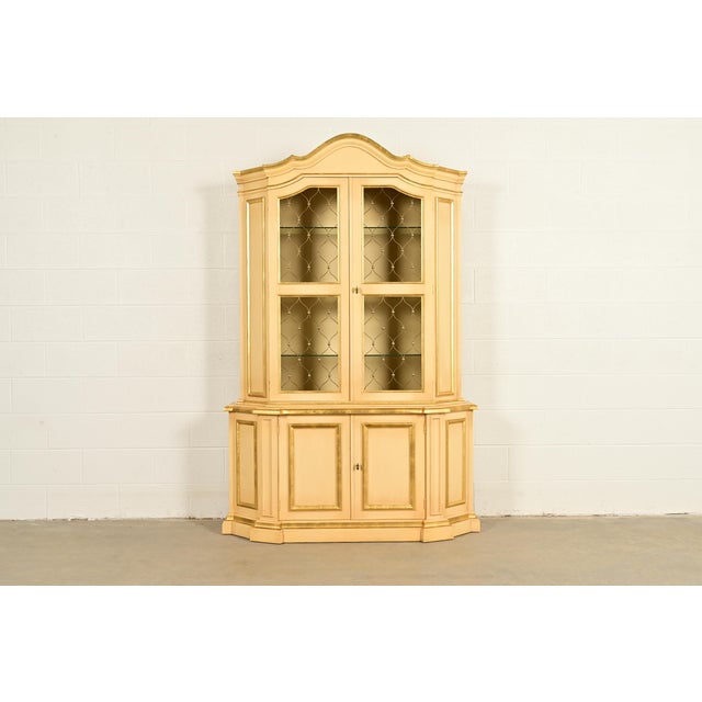 Karges Style French Regency Louis XVI Cream Lacquered and Gold Gilt Breakfront Bookcase Cabinet, Circa 1960s For Sale - Image 14 of 14