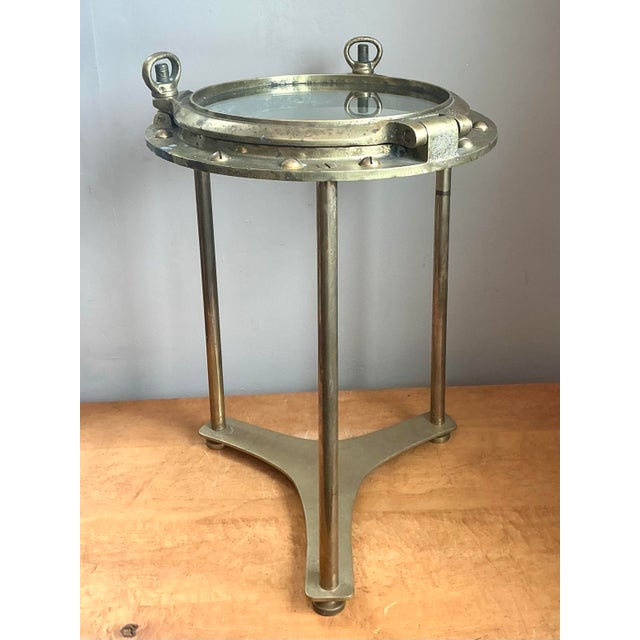 Vintage Maritime Brass Porthole Accent Table For Sale - Image 9 of 12