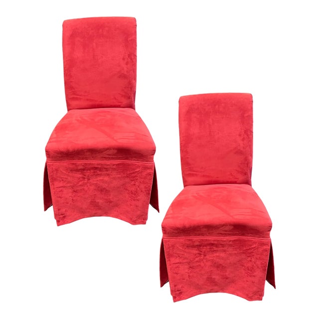 Pair of Red Velour Slipper Chairs For Sale