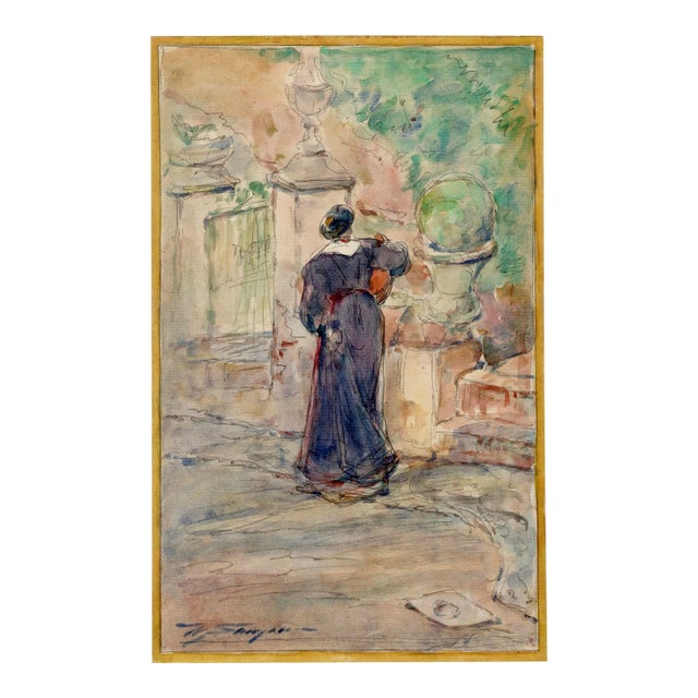 Walter Shirlaw Impressionist Spanish Landscape With Figure For Sale