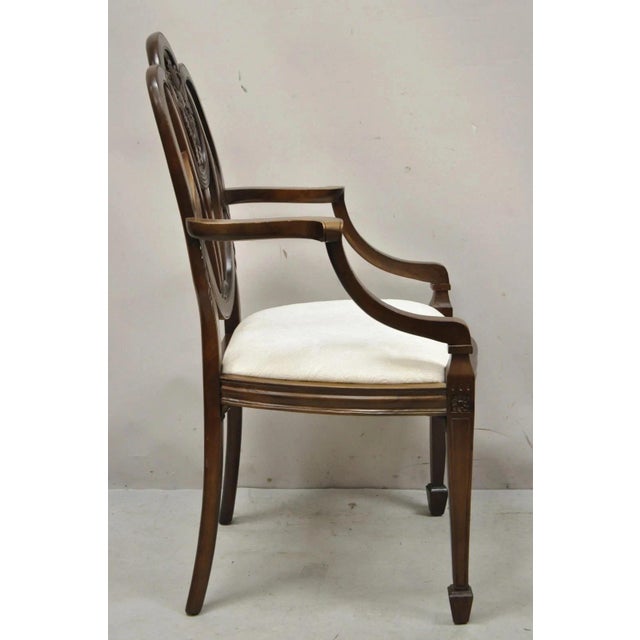 Wood Late 20th Century Hepplewhite Prince of Wales Plume Carved Shield Back Mahogany Dining Arm Chair For Sale - Image 7 of 11