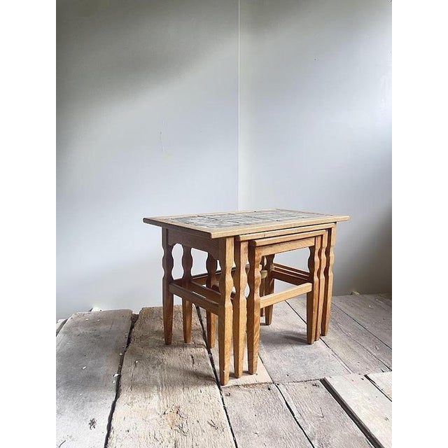 Contemporary Oak Nesting Tables by Henning Kjærnulf for EG Kvalitets, Denmark, 1960s, Set of 3 For Sale - Image 3 of 11