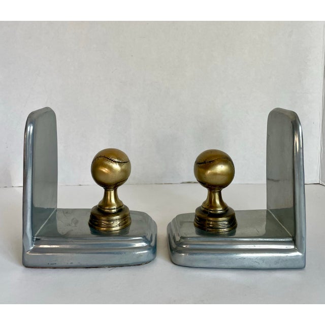 Silver 1990s Pair of Sarsaparilla Art Deco Revival Baseball Bookends For Sale - Image 8 of 10