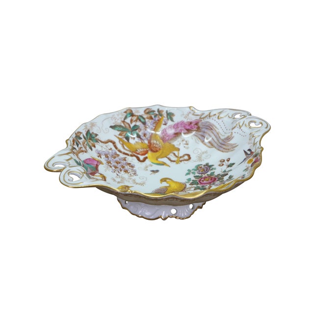 Rare antique Royal Crown Derby footed dish / bowl / compote featuring the vibrant Olde Avesbury pattern with Phoenix birds...