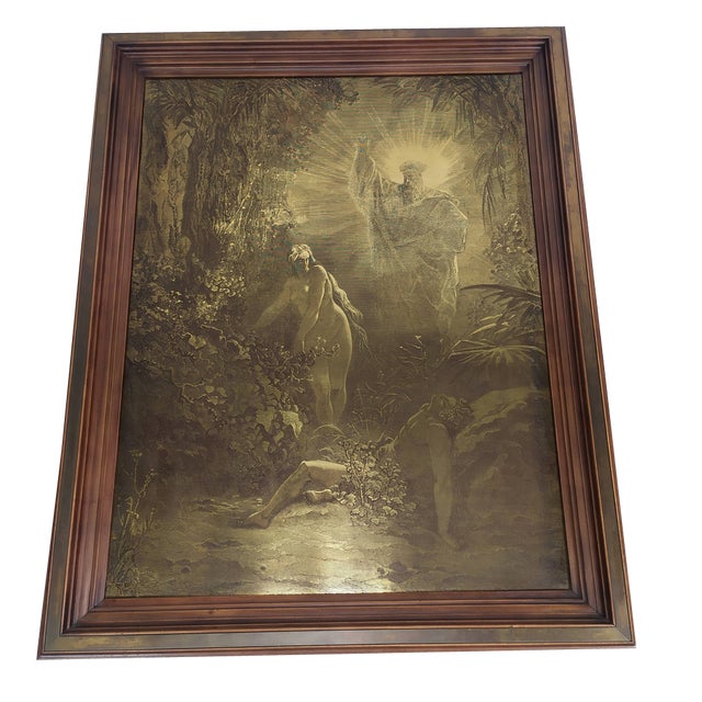Religious Scene Print in Brass Frame, 1920s For Sale