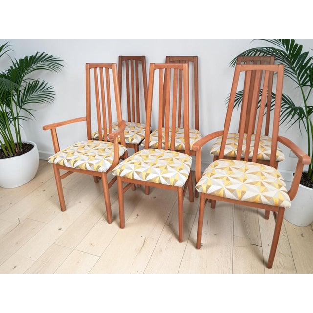 Set of 6 Restored Mid-Century Morris of Glasgow Teak Dining Chairs | 4 Dining Chairs & 2 Carvers | Newly Upholstered |...