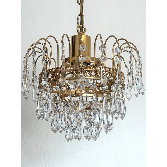 Metal Brass and Lead Crystal Chandelier by Joska Bodenmais, 1970s For Sale - Image 7 of 17